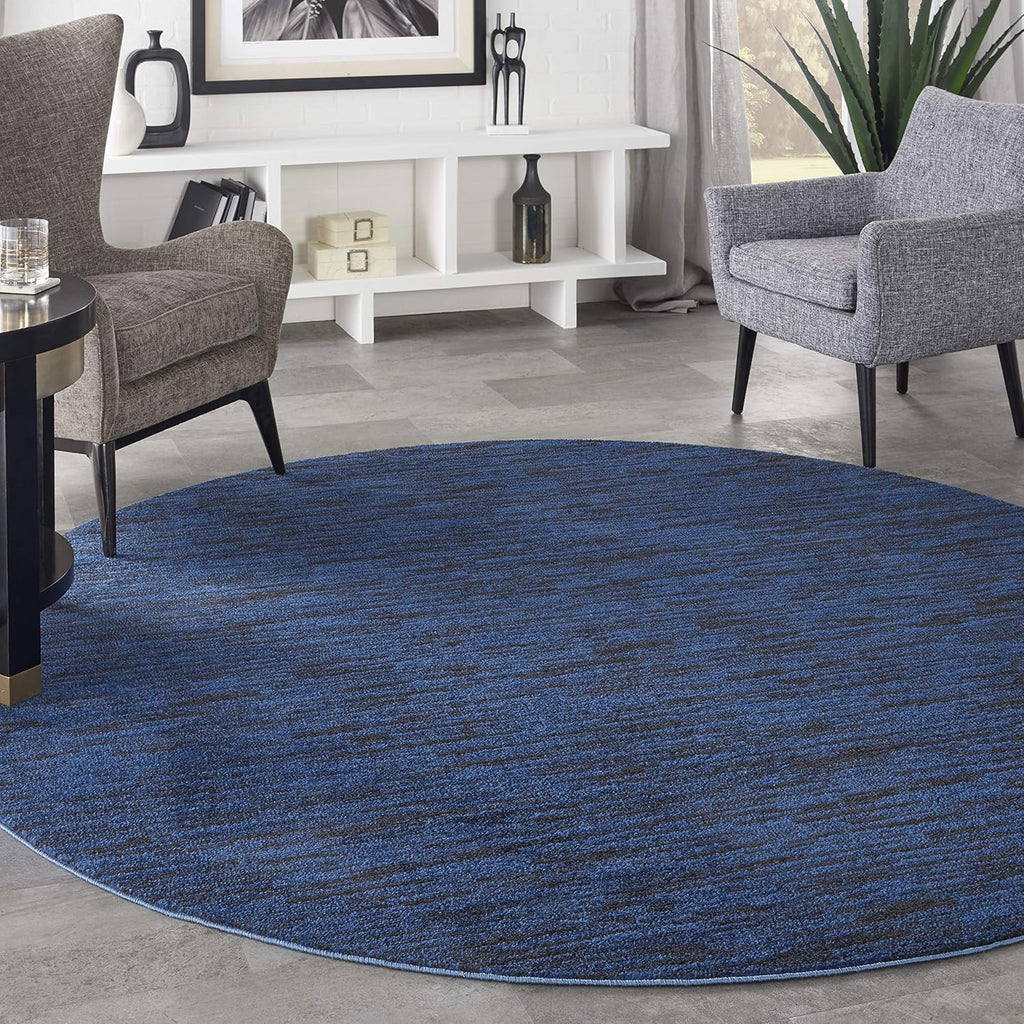 Home Nourison Essentials Midnight Blue 8' x Round Area Rug - Easy Clean, Non Shedding, Bed Room, Liv