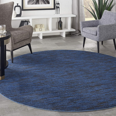 Home Nourison Essentials Midnight Blue 8' x Round Area Rug - Easy Clean, Non Shedding, Bed Room, Liv