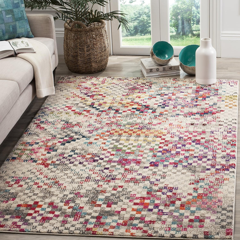 Monaco Area Rug - 10' x 14', Grey & Multi, Boho Pixel Abstract Design, Non-Shedding & Easy Care