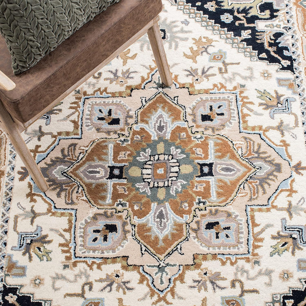 Area Rug 10x14 - Heritage - Large - Beige & Navy, Handmade Wool, Traditional Oriental Medallion Design