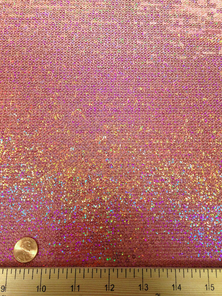 3mm Micro Mini Holographic Sequins on Stretch Polyester Spandex Jersey Fabric (Peach)