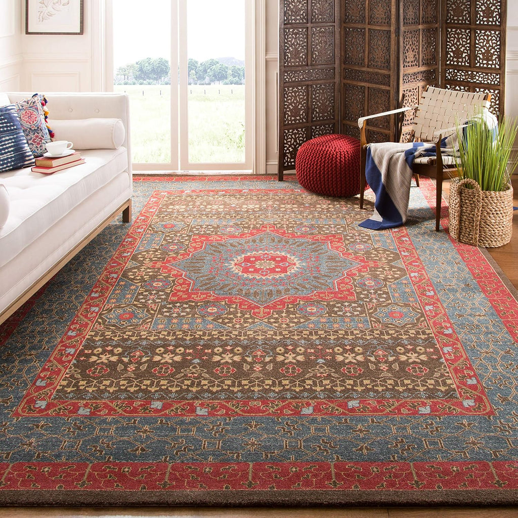Mahal Area Rug - 9' x 12', Navy & Red, Traditional Oriental Design, Non-Shedding & Easy Care