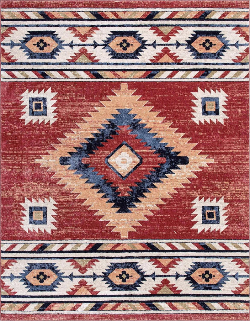 Tulsa Lea Crimson Traditional Southwestern Tribal Area Rug