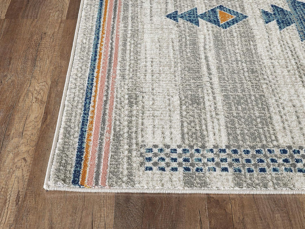 Porto Collection Southwestern Area Rug, Rectangular Turkish Beige & Blue Tribal Print Accent Rug Rugs