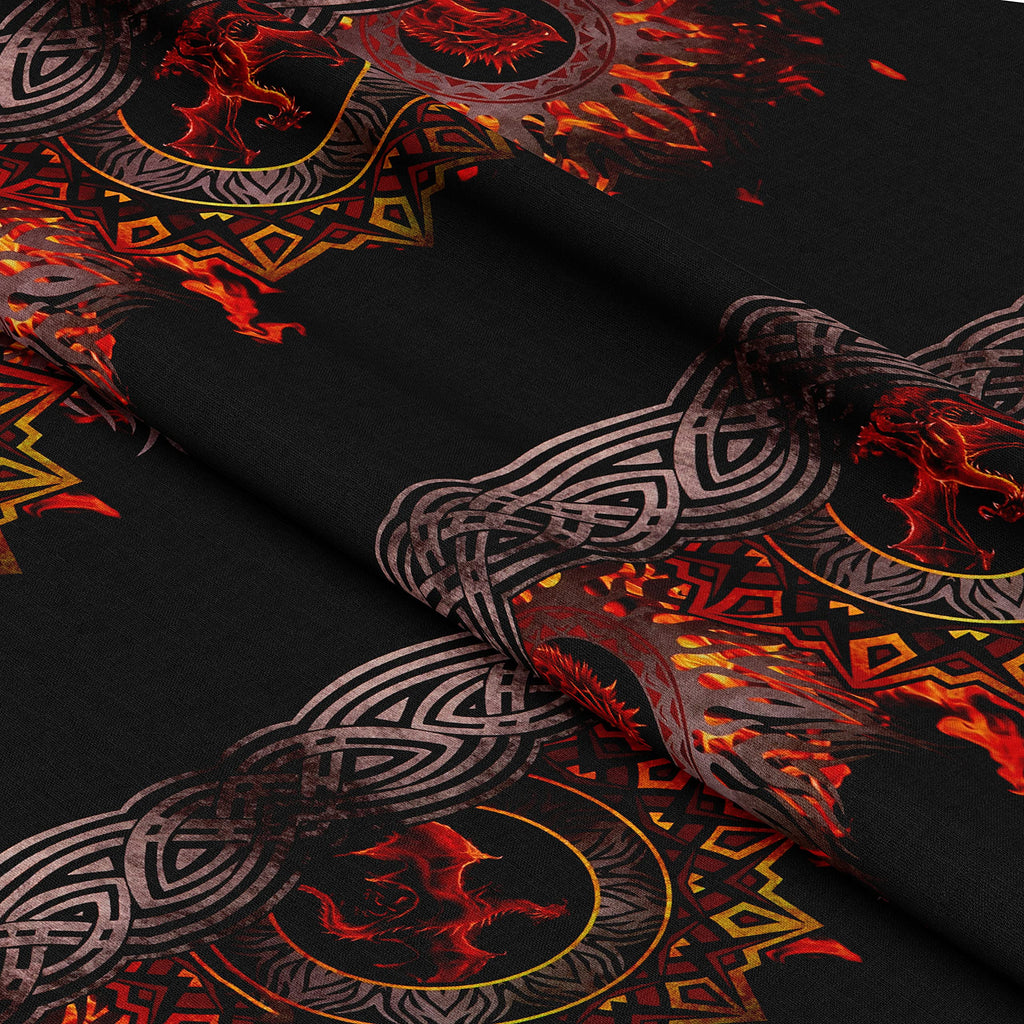 In The Beginning Digital Dragons Flame Border Red/Black, Fabric by the Yard