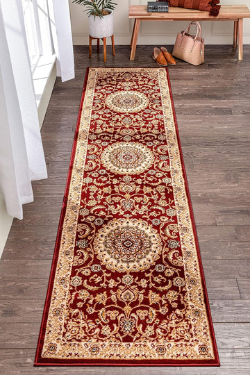 Delos Red Traditional Oriental Medallion Floral Runner Rug (2'7" x 9'10")