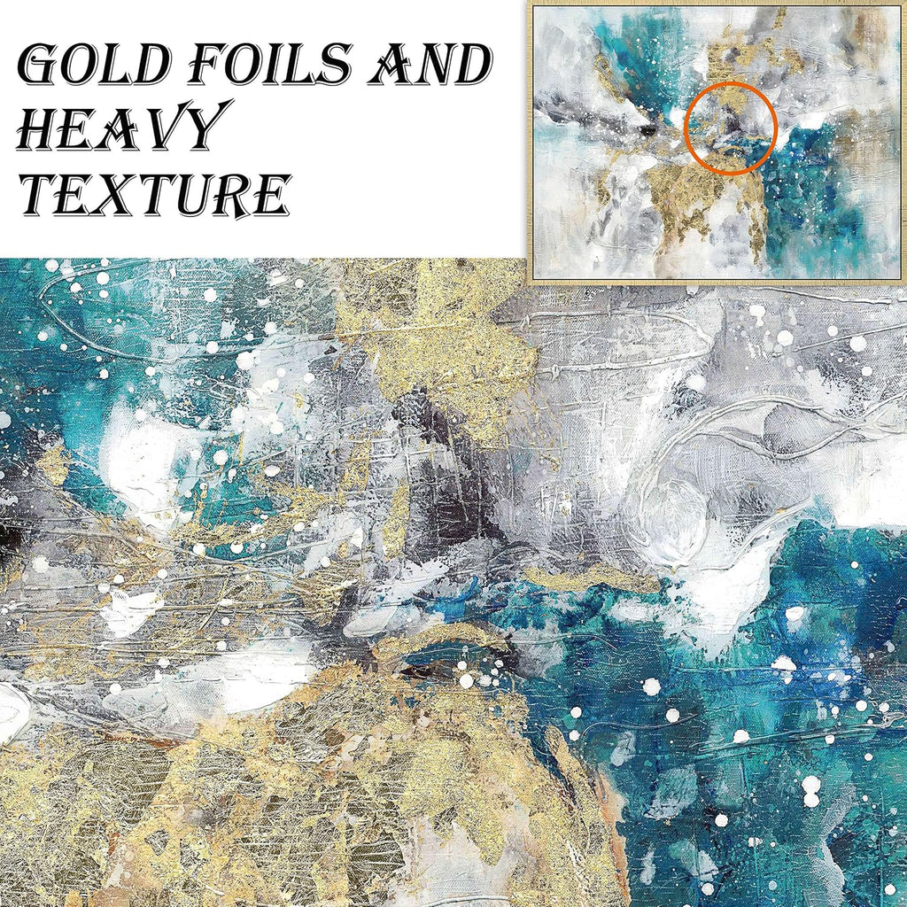 Abstract Canvas Framed Wall Art: Marble Abstract Heavy Texture Pictures Minimalist Painting with Gold Foil (
