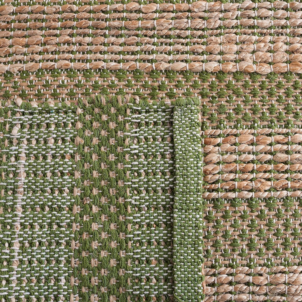 Natural Fiber Area Rug - 9' x 12', Green & Natural, Handmade Boho Farmhouse Rustic Jute & Cotton Jute