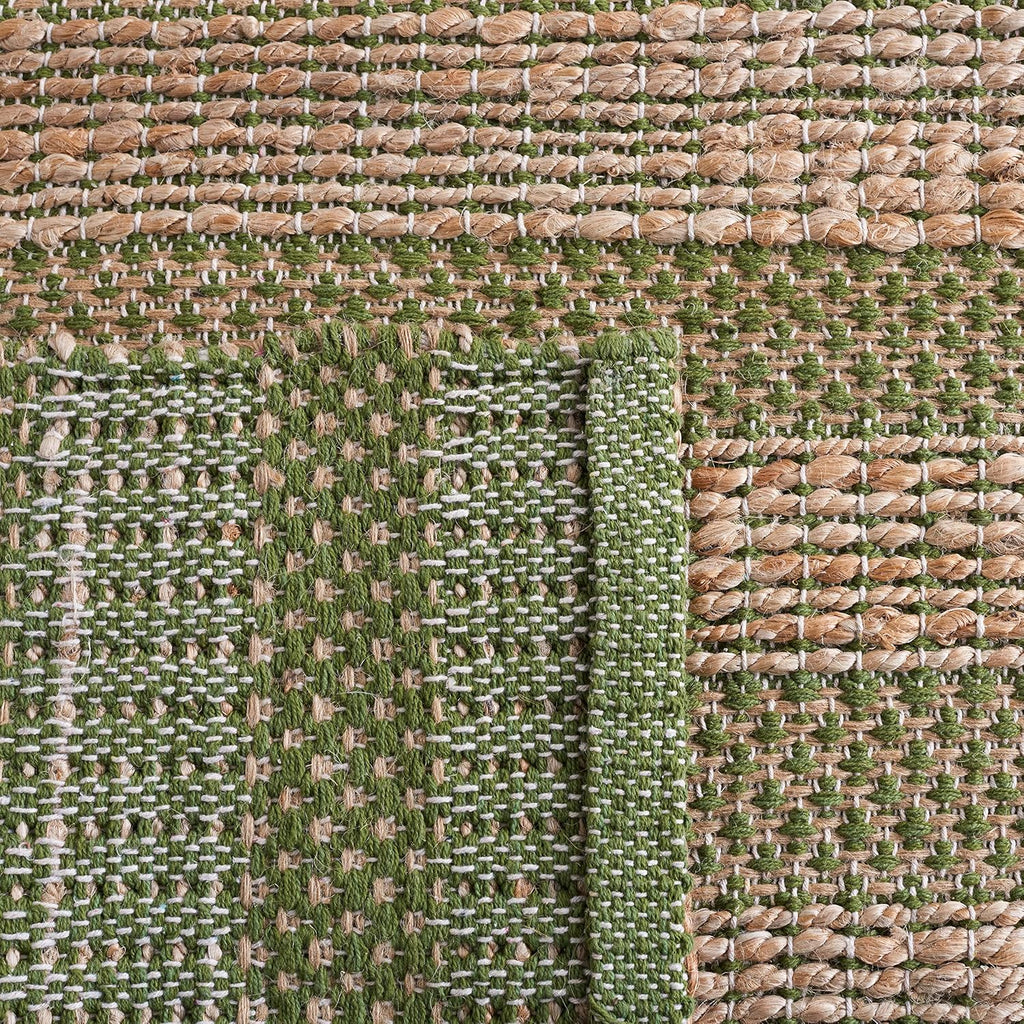 Natural Fiber Collection Area Rug - 6'6" Square, Green & Natural, Handmade Boho Farmhouse Rustic Jute & Cotton Jute