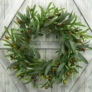 20 inches Artificial Green Olive Wreath Greenery Wreath with Olive Leaves, Bean for Front Door Indoor Outdoor