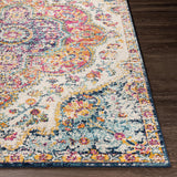 Area Rugs - 8ft Round Romaine Vintage Boho Fuchsia Mustard Blue Round Area Rug