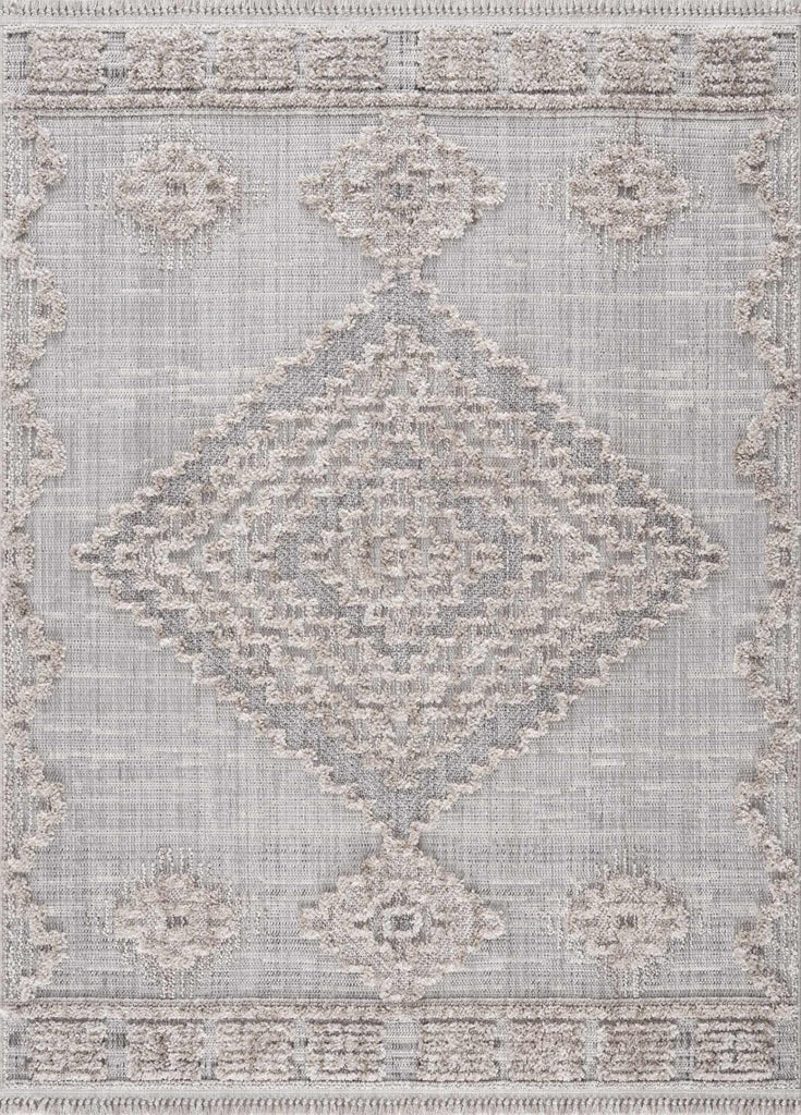 Beige Medallion Transitional Accent Rug High-Low Charcoal Cream Light Gray Tribal Bohemian Ampusungan Entryway