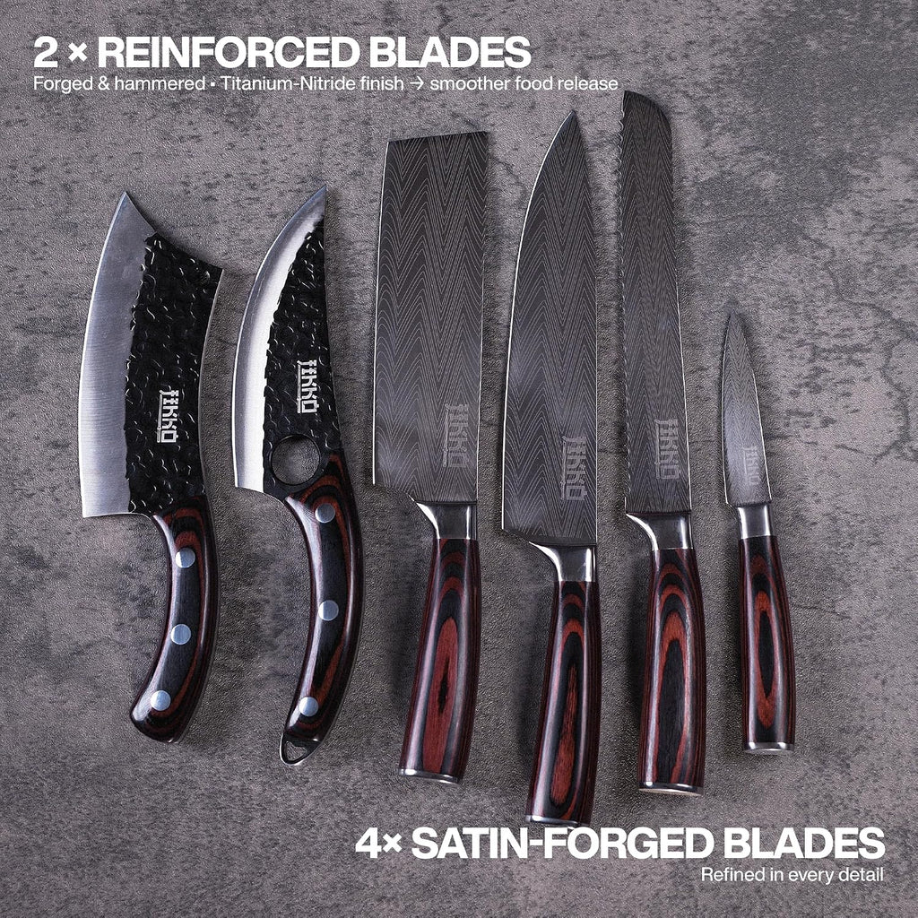 New Reinforced Carbon Steel Japanese Kitchen Knife Set - DiamondRazor Series - Ultra Sharp Japanese Knife Set & Chef