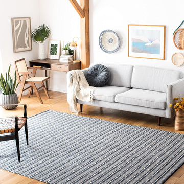 Striped Kilim Collection Navy / Blue STK513N Handmade Flatweave Cotton Area Rug
