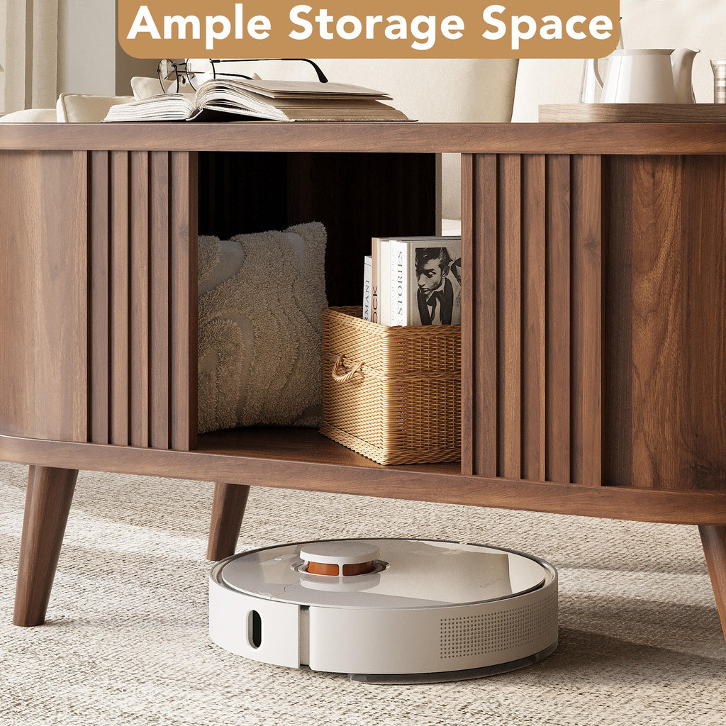 39.3" Oval Fluted Coffee Table with Storage, Fluted Mid-Century, Walnut