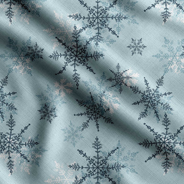Sky Blue Cotton Poplin Fabric Snow Flakes & Star Fabric Prints by Yard 56 Inch Wide