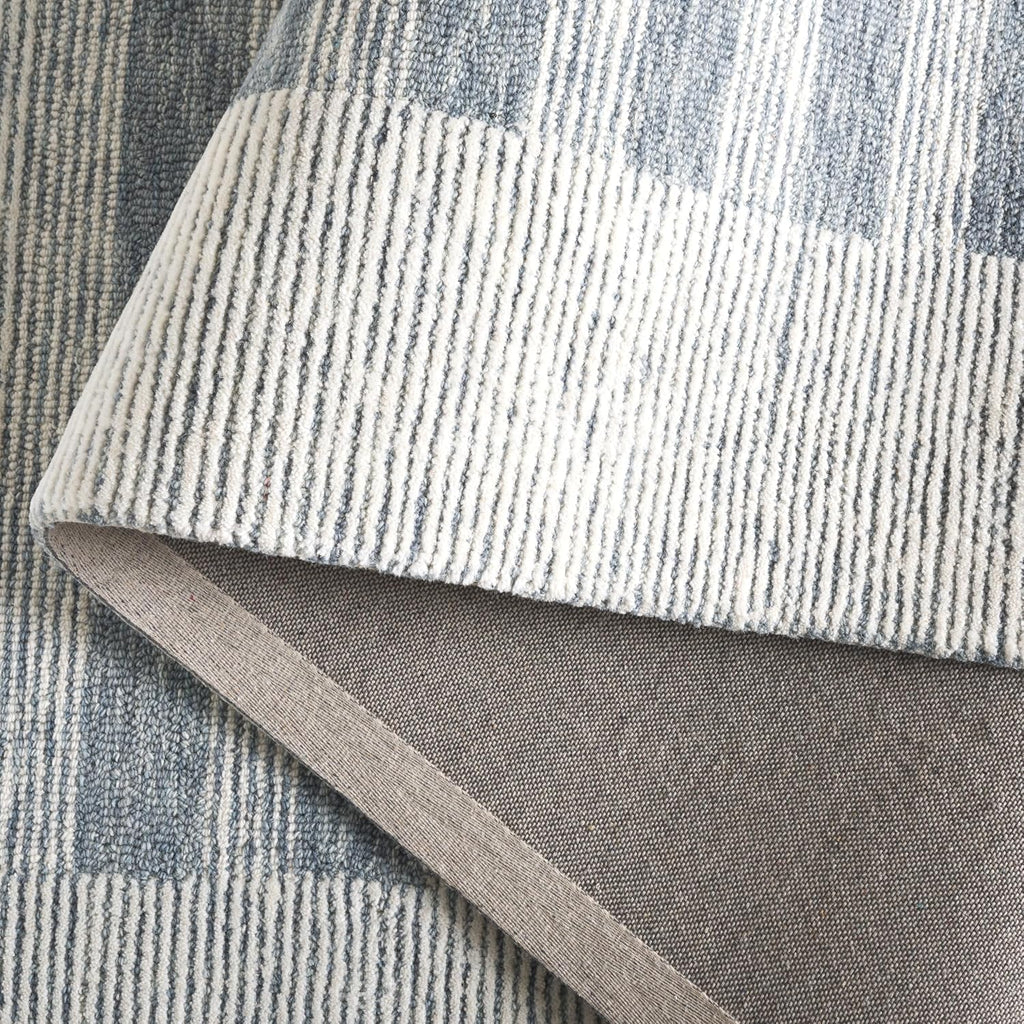 Pine Collection Area Rug - 2'3" x 8' Runner, Blue & Ivory, Handmade Wool, Stripe Pattern, Ideal, Foyer, Entryway