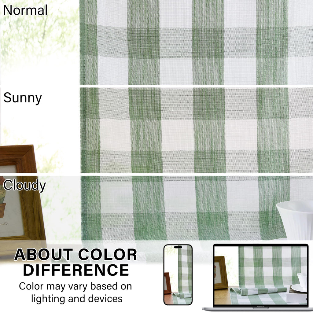 Sage Green Buffalo Plaid Semi Sheer Curtains 84 Inches Long