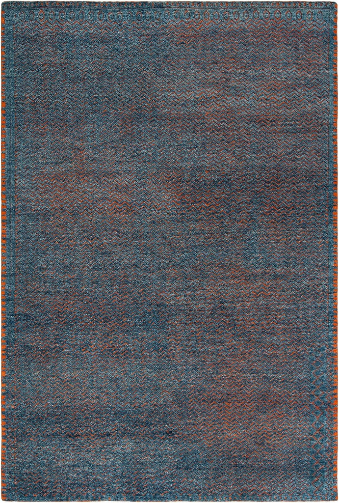 Castilla Area Rug - 9' x 12', Blue & Rust, Hand-Knotted Modern Wool