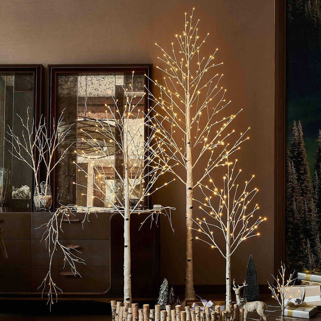Lighted Birch Tree 8FT 240 Warm White Lights, White Twig Tree with Lights for Wedding Party Christmas Decoration