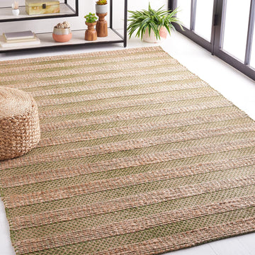 Natural Fiber Collection Area Rug - 6'6" Square, Green & Natural, Handmade Boho Farmhouse Rustic Jute & Cotton Jute