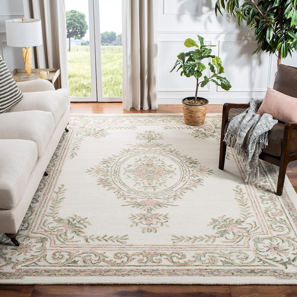 Area Rug 8x10 - Micro-Loop - Large - Ivory & Fuchsia, Handmade Wool