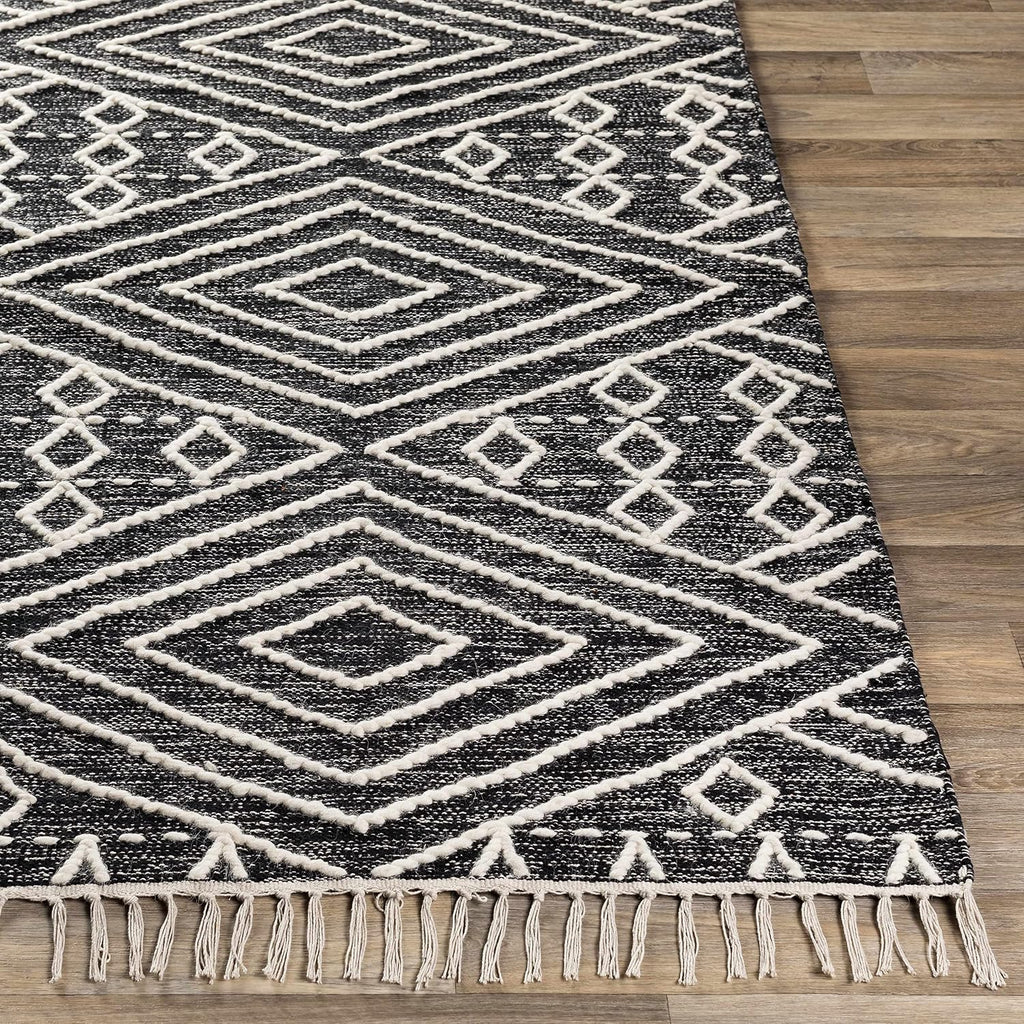 Sumac Living Room, Bedroom Area Rug - Geometric Diamond Tribal Trellis Border - Bohemian Transitional Tribal Boho