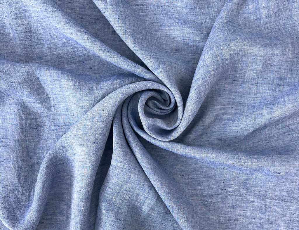 100% Linen Fabric - Yarn Dyed Chambray, Pre-Washed, Lightweight Crisp & Cool Handfeel, 52-54" Wide - (Dusky Blue