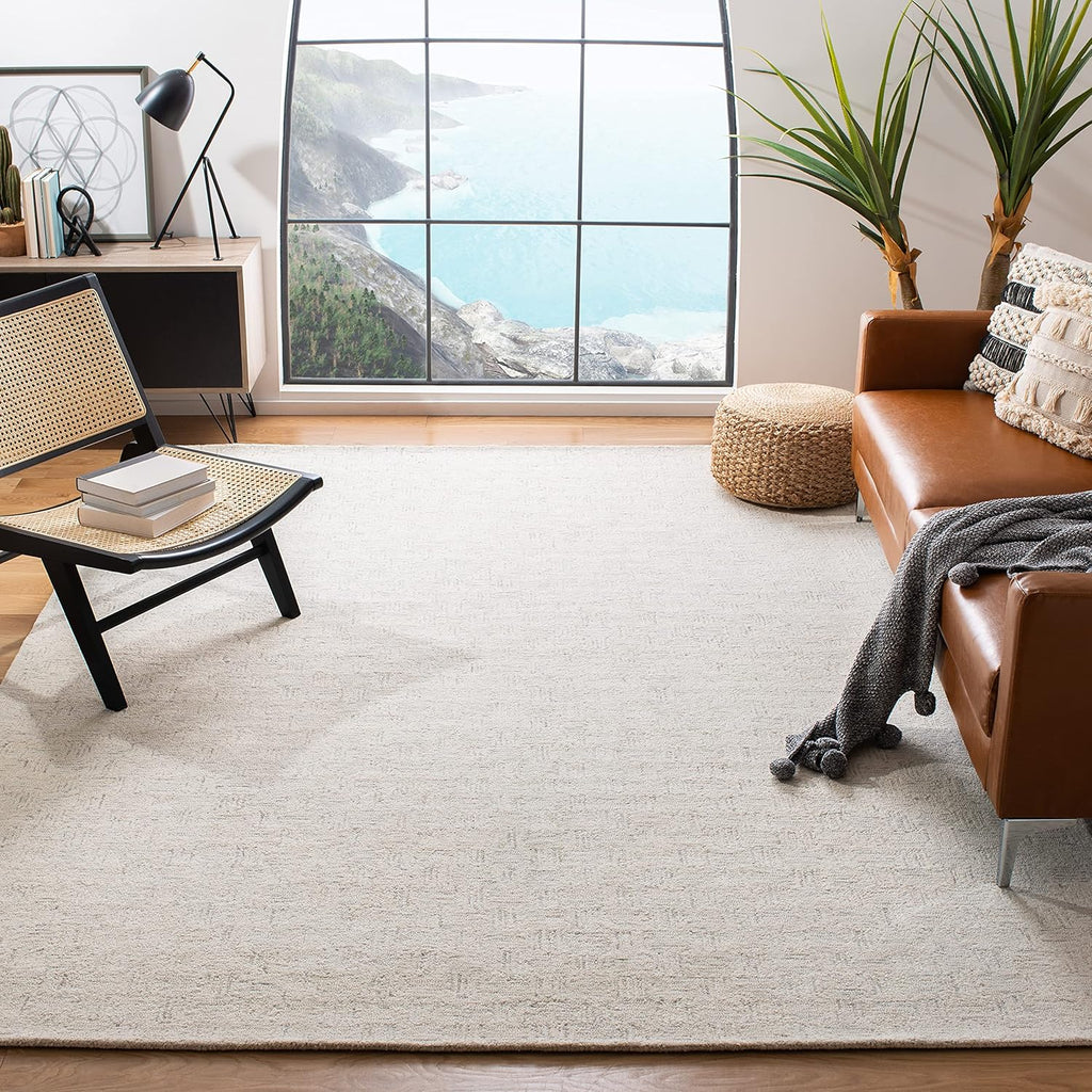 Micro-Loop X-Large Area Rug - 12' x 15', Light Grey & Ivory, Handmade Wool