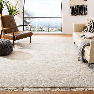Casablanca Area Rug - 9' x 12', Beige, Hand-Knotted Wool Tassel Fringe, 0.8-inch Thick