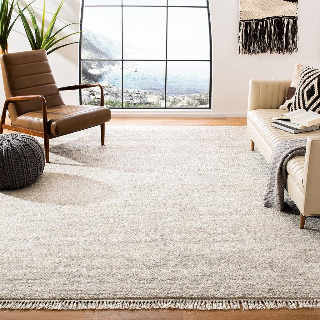 Casablanca Area Rug - 10' x 14', Beige, Hand-Knotted Wool Tassel Fringe
