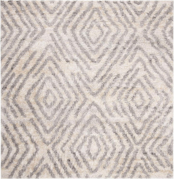 Berber Shag Collection Area Rug - 3'3" Square, Cream & Grey, Moroccan Design, Non-Shedding & Easy Care, 1.2-inch