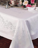 Fine Linen Damask Scroll 68" x 88" Rectangular Tablecloth | White