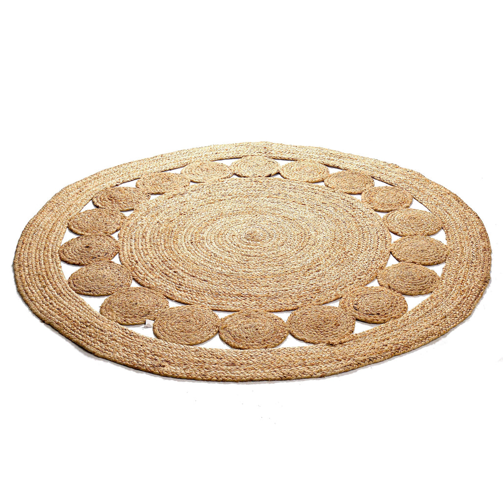 Round Jute Area Rug 8 FT Natural Beige Handwoven Reversible Mat