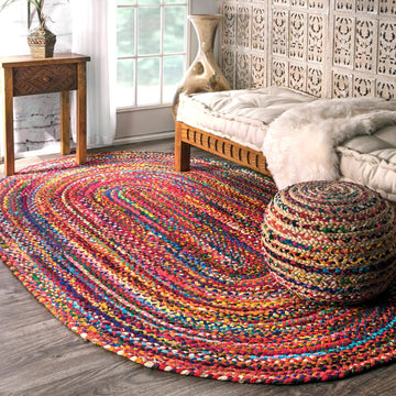 Tammara Bohemian Hand Braided Accent Rug, 3' x 5' Oval, Multi