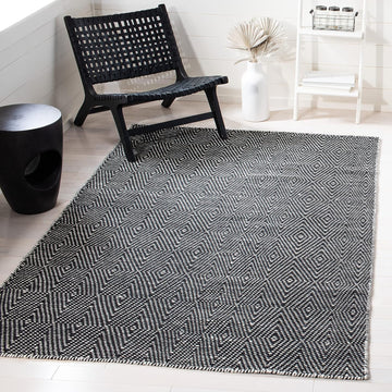 Kilim Collection Area Rug, Black & Ivory, Flat Weave Wool Design, Ideal for High Traffic Areas (KLM380Z)