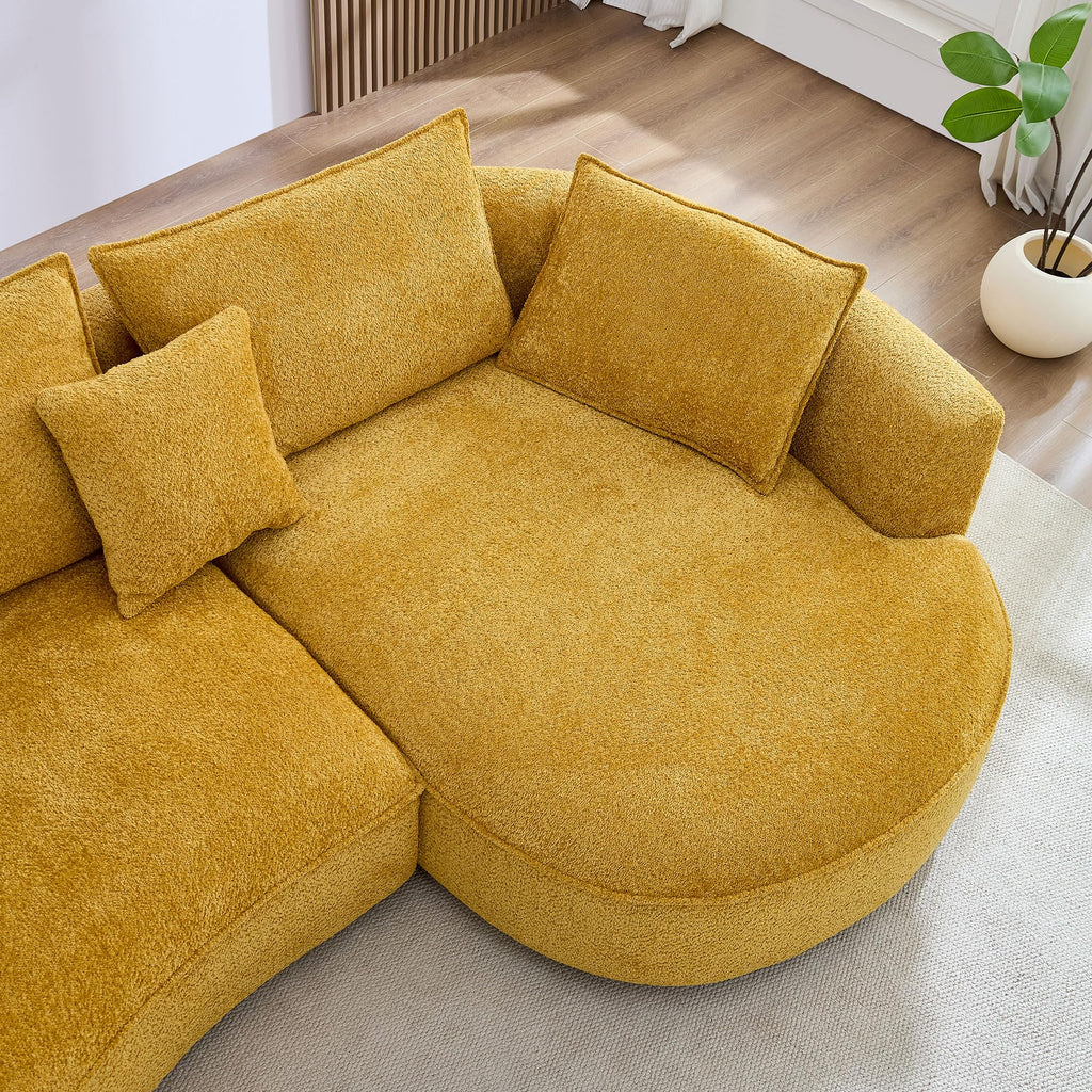 125" Luxury Curved Boucle Sectional with Right Chaise, Yellow