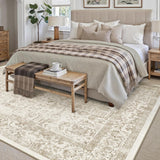 Light Brown Area Rug 9x12 Machine Washable Large Vintage Living Room Distressed Non Slip Carpet Trad