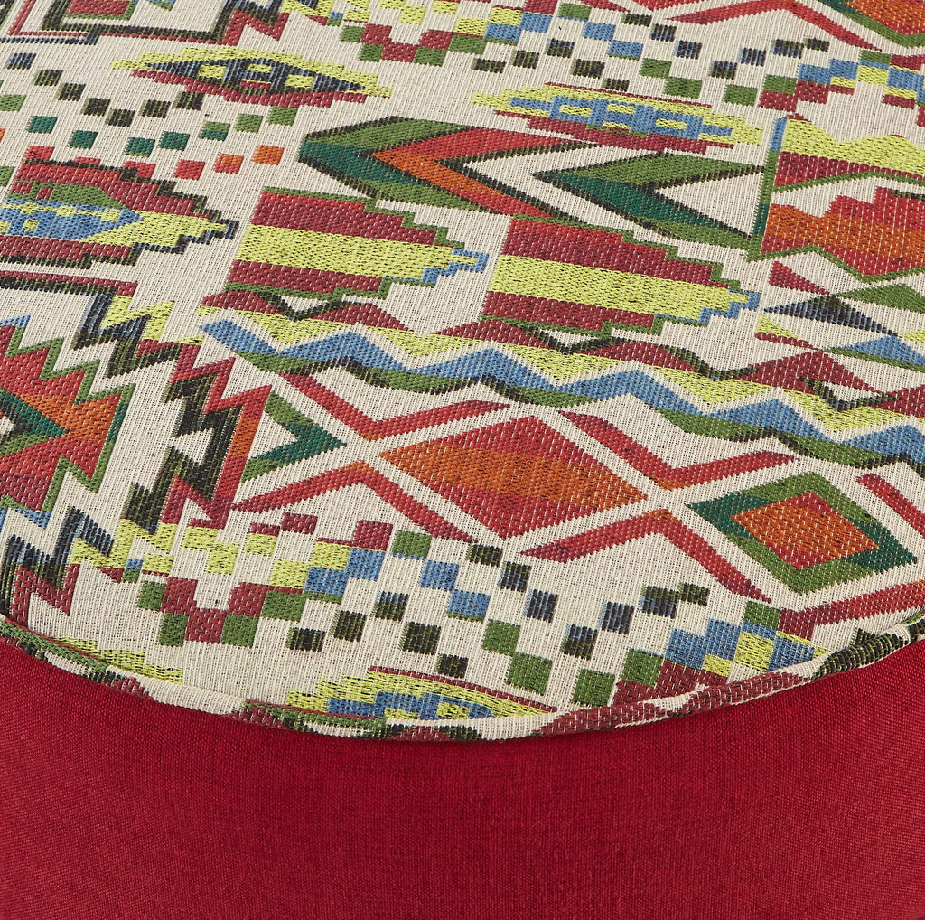 Upholstered Oversized Ottoman Modern Round Floor Seating, Dia 21.5" Geometric Red