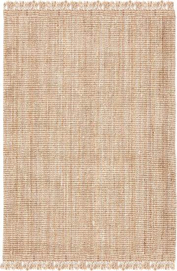 Natural Fiber Collection Area Rug - 8' Square, Natural, Handmade Woven Fringe Jute, Ideal for High Traffic Areas