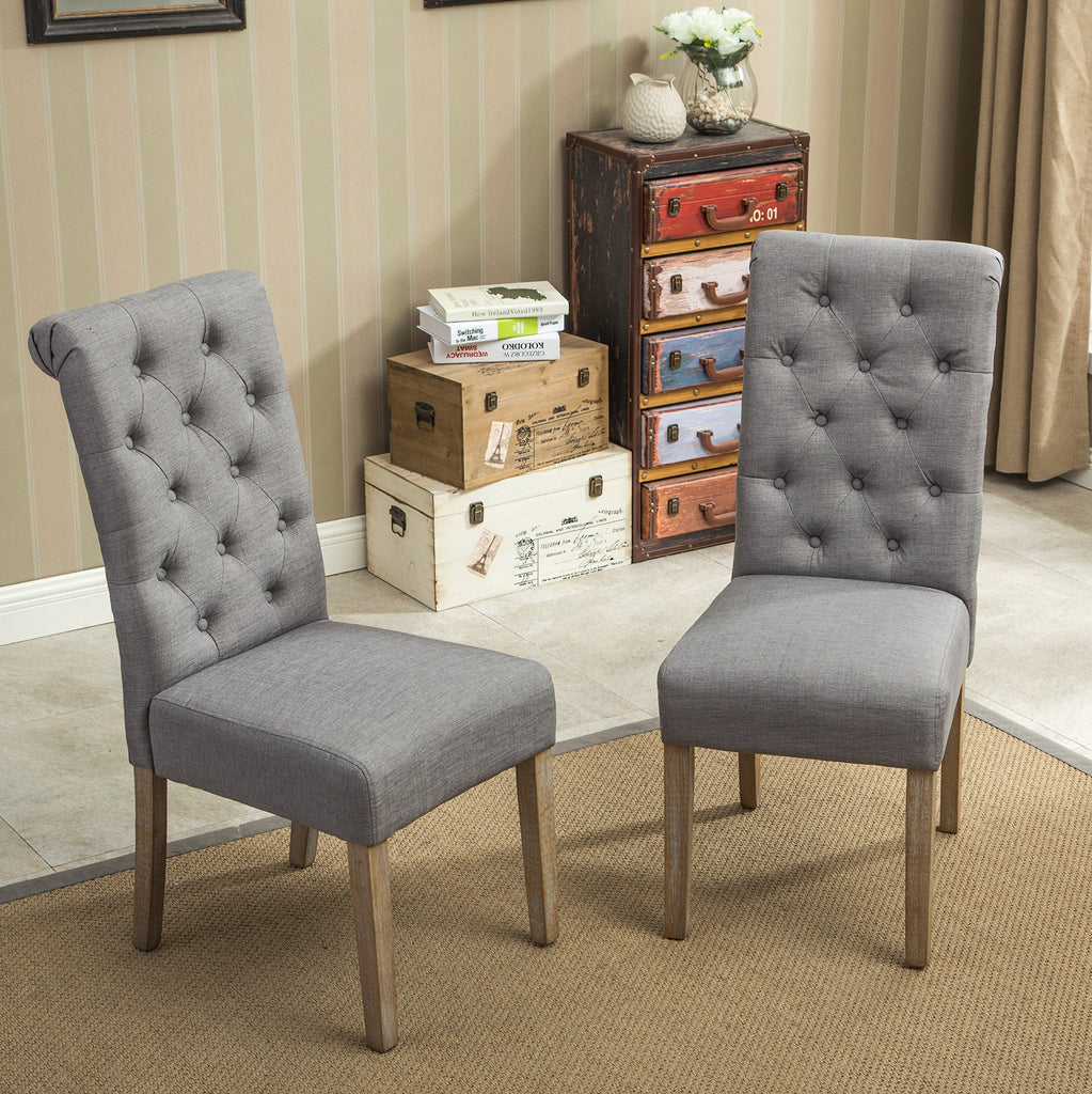Habit Grey Solid Wood Tufted Parsons Dining Chair (Set of 2), Gray