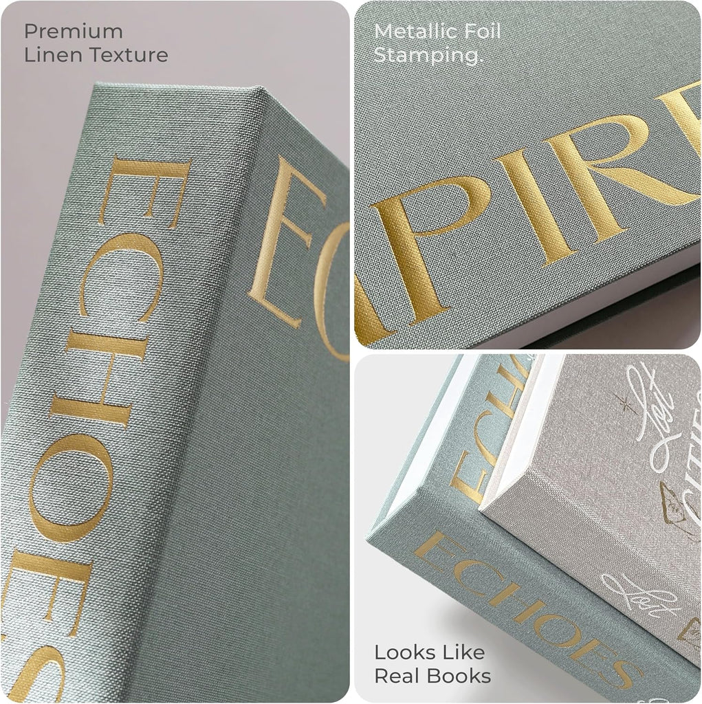 Decorative Books Decor - Beige & Sage Linen Faux Books for Decoration: Aesthetic Fake Book Shelf, Living Room