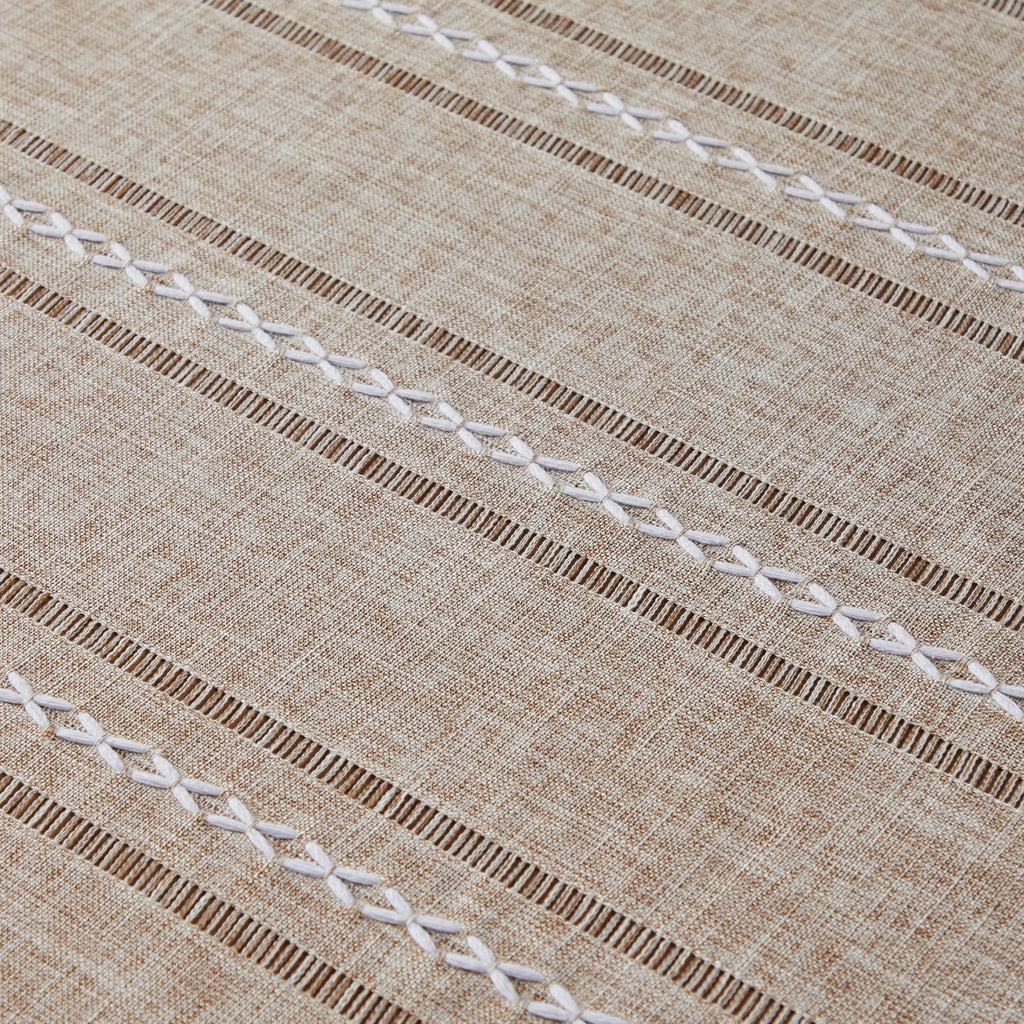 Hemstitched Striped Boho Table Cloth, 60 Inch Round Natural