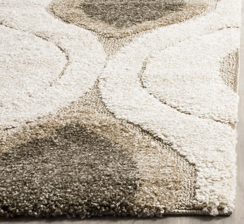 Florida Shag Collection Area Rug - 6'7" Square, Cream & Smoke, Modern Ogee Design, Non-Shedding & Easy Care, 1.2-inch