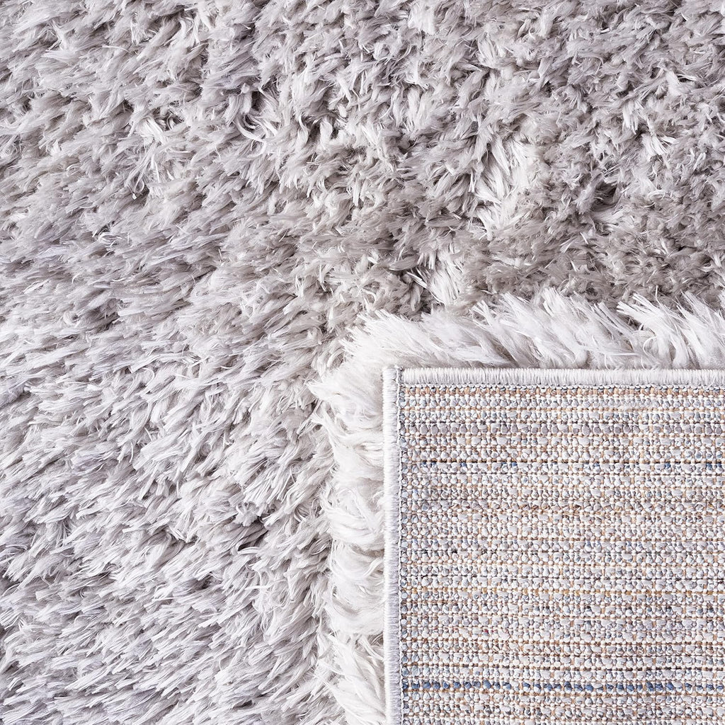 Flokati Shag Collection Area Rug, Silver, Solid Design, Non-Shedding & Easy Care, 2.75-inch Thick Ideal