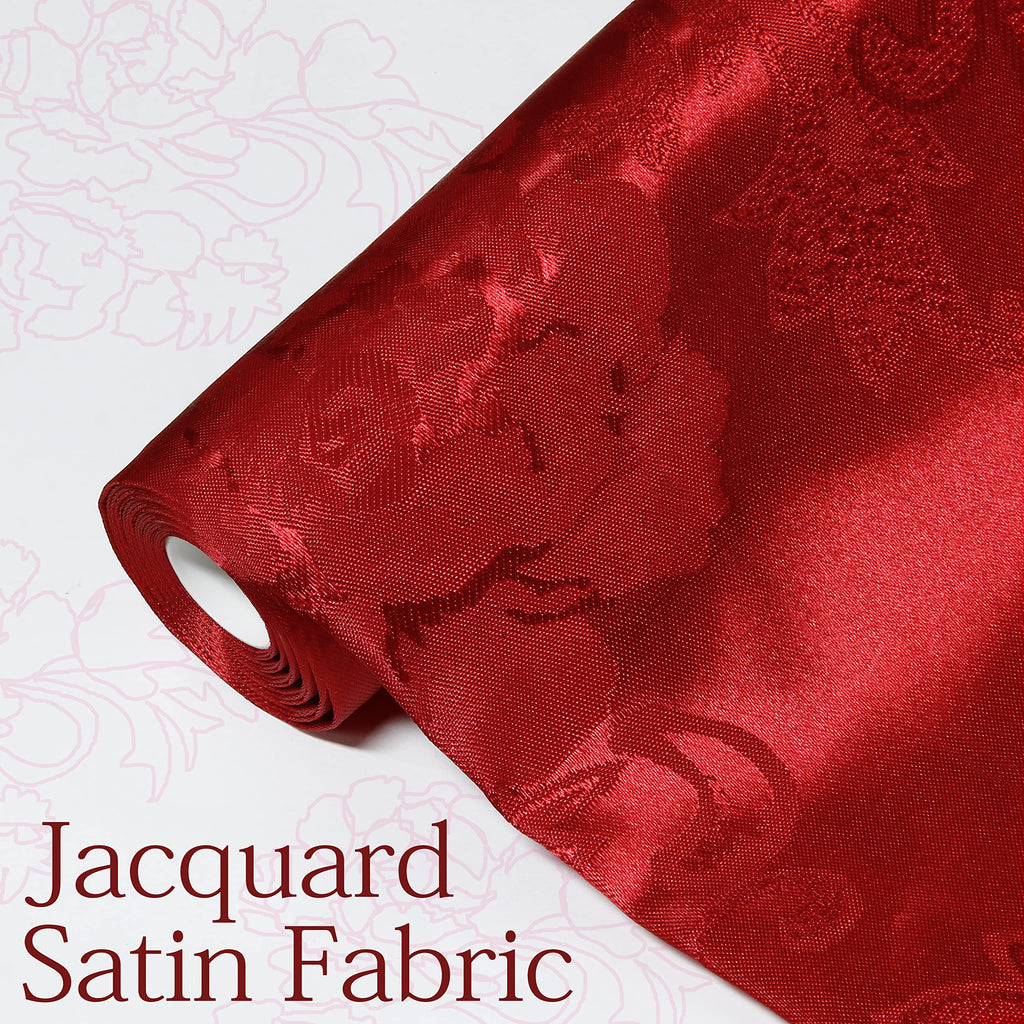 1 Yard Red Satin Jacquard Fabric 49" Wide for DIY Crafts