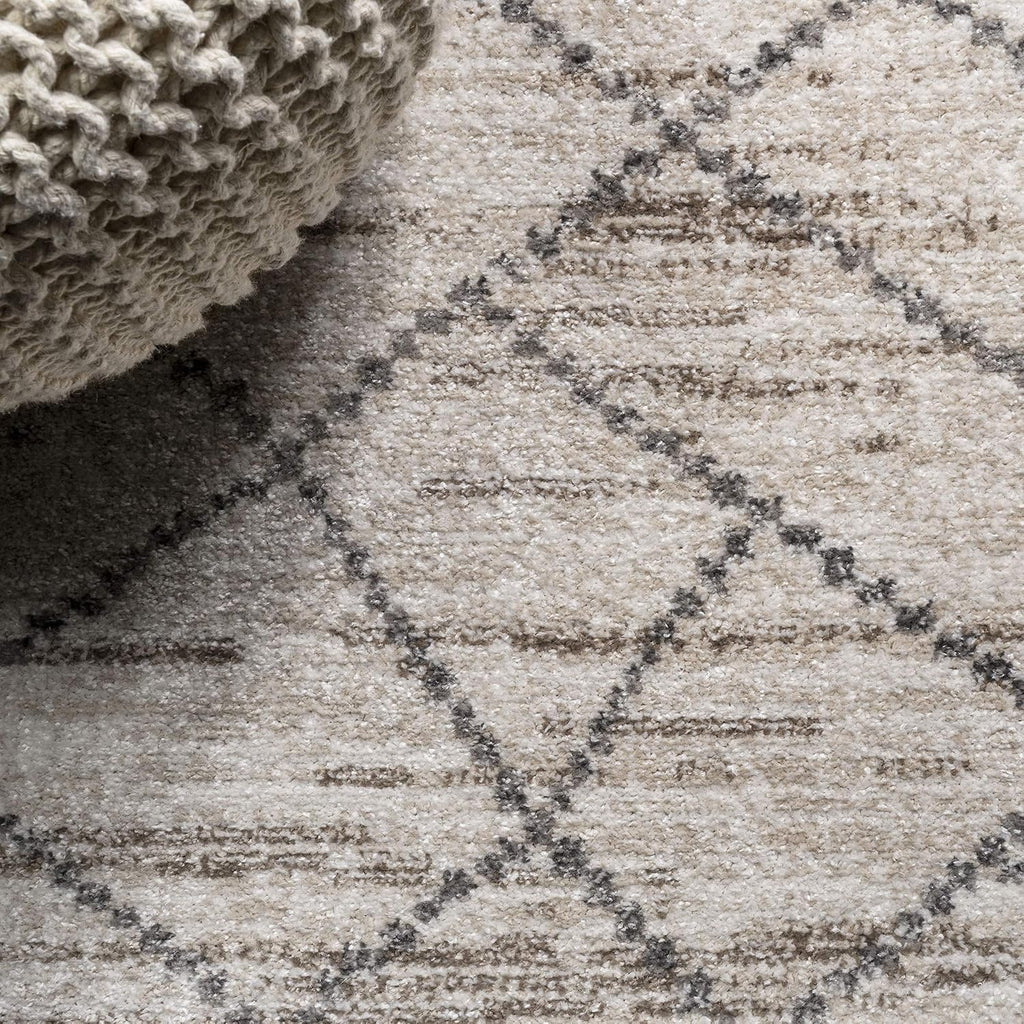 Asilah Diamond Light Gray Indoor Area Rug, Moroccan Modern, Bohemian, Casual, Easy-Cleaning, Pet Friendly