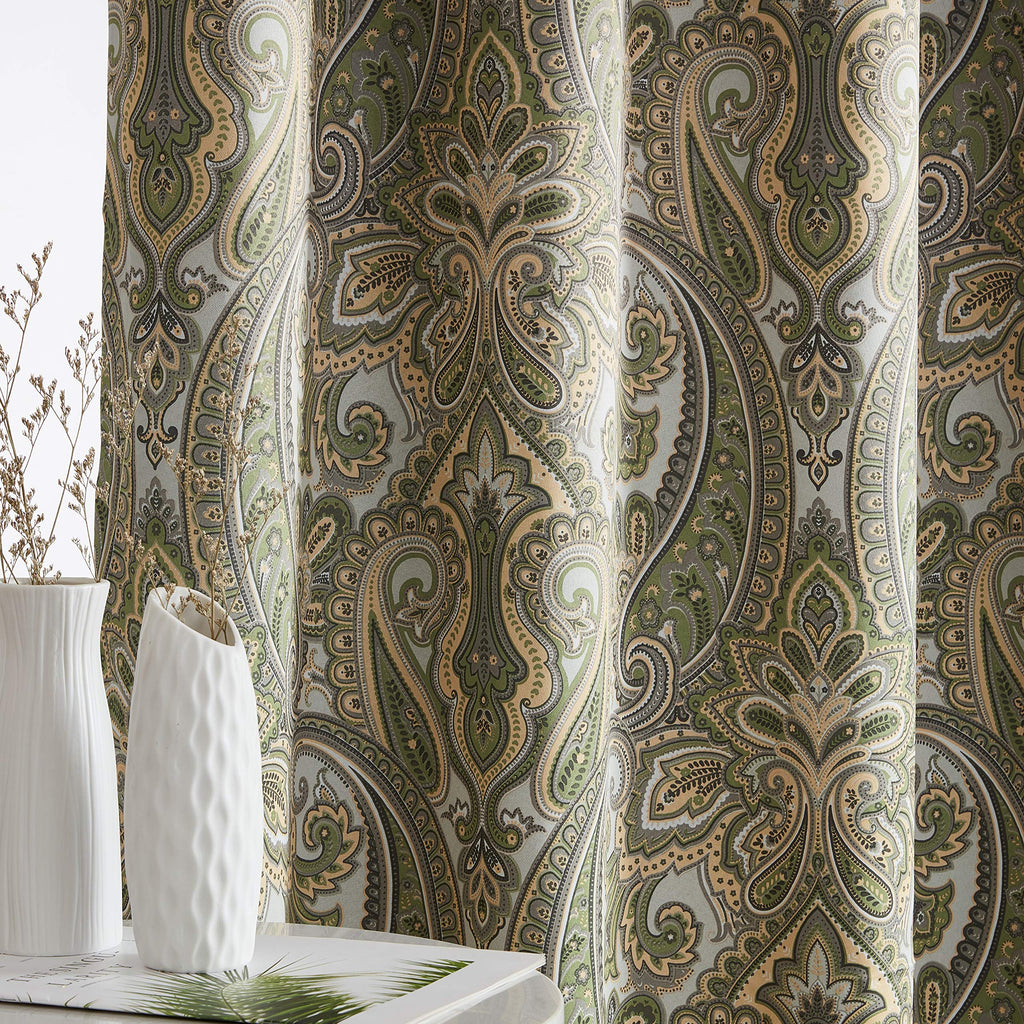 Paris Paisley Decorative Print Damask Pattern Light Reducing Grommet Window Curtain Panels - Set of 2 (50 x 72 Long