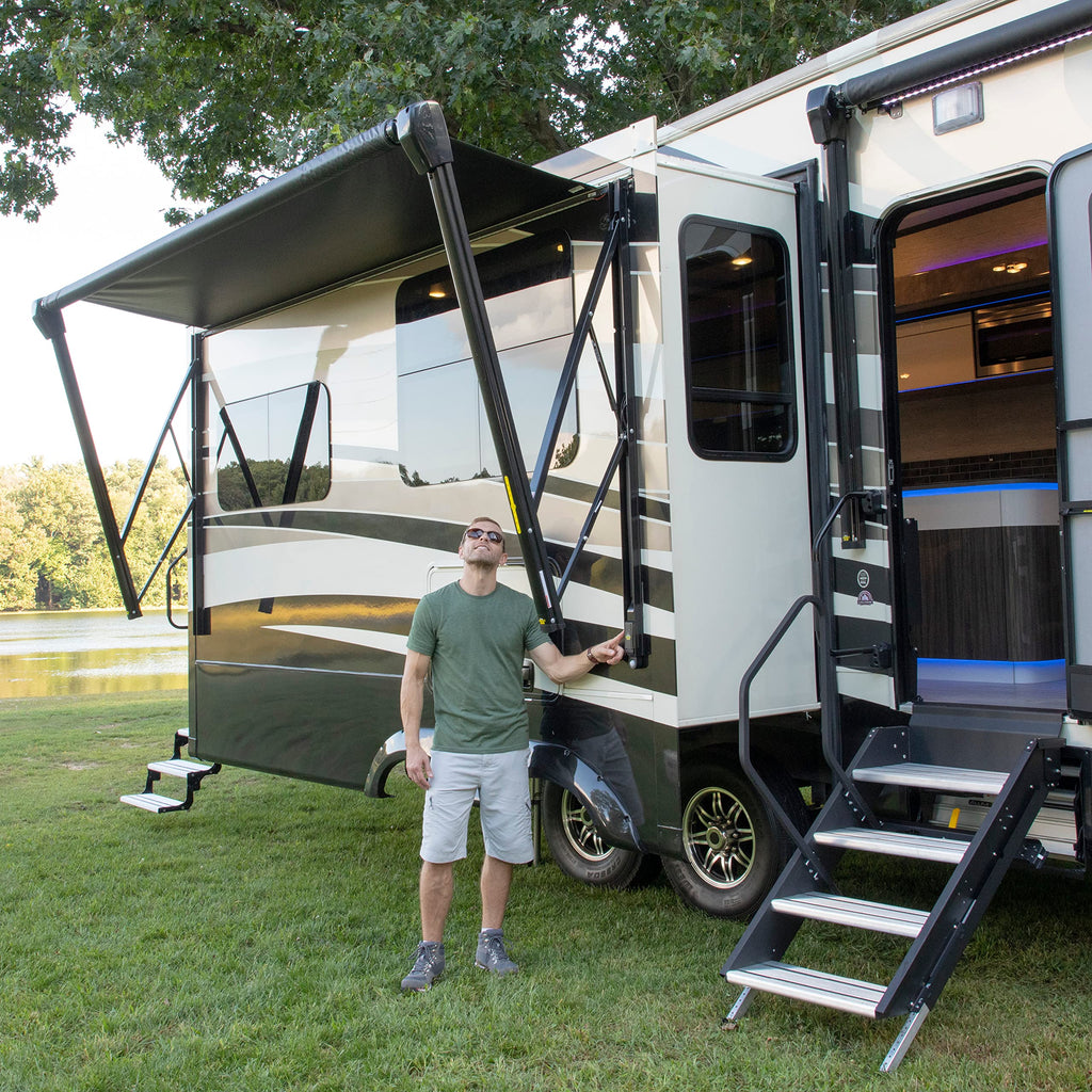 Universal Fit Heavy-Duty Vinyl RV Patio Awning Replacement Fabric Solid Black 20' Awning (19'4" Fabric)