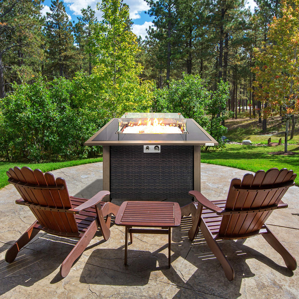 Outdoor Gas Fire Pit Table, 50, 000 BTU Propane Burner, Auto Ignition, Tempered Glass Wind Guard, Stainless Steel